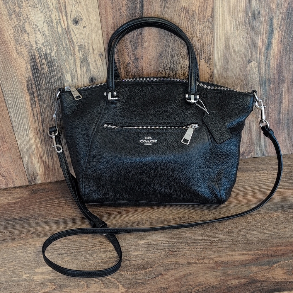 Coach Black Prairie Satchel Pebbled Leather Satchel with Silver Hardware   C294